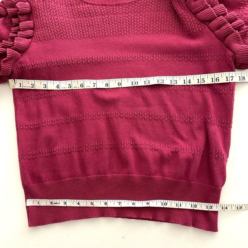 Calligraphie Raspberry Short Sleeve Top Size Medium Ruffled Puff Cropped Sweater - Picture 11 of 11